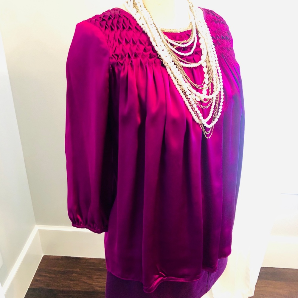 Anne Klein Purple Magenta Silk Top Blouse - M - Picture 3 of 7